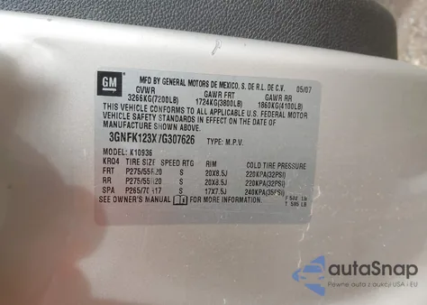 2007 Chevrolet Avalanche 1500 Lt z USA, uszkodzony, nr VIN 3GNFK123X7G307626